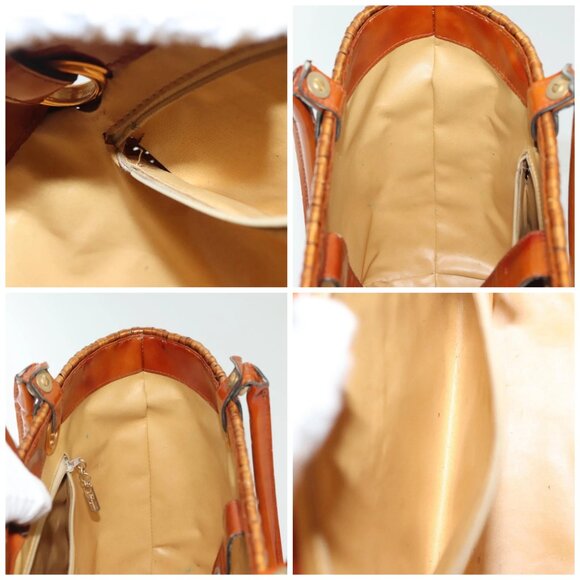 Salvatore Ferragamo Straw Bag Hand Bag Raffia Brown Gold Auth - Picture 14 of 15